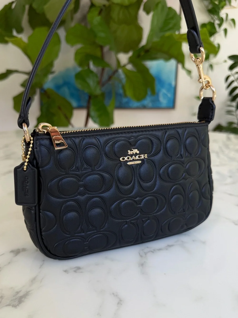 Coach Nolita 19 In Signature Leather CZ456 Black Mini Shoulder Bag Wristlet